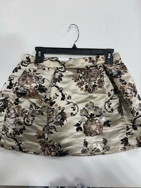 Free People Metallic Floral Brocade Mini Skirt in Cream, Brown and Black